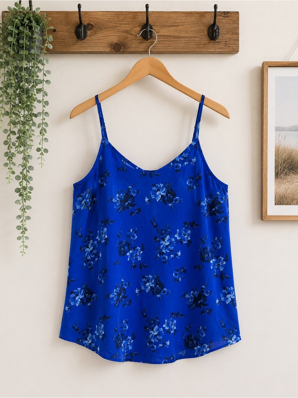Torrid Size 1 Blue Floral Chiffon Swing Cami Tank Top Lined Plus Size